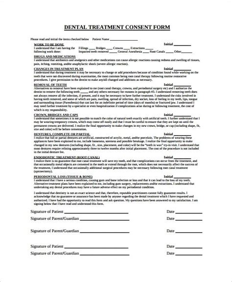 sample dental consent forms   dental treatment