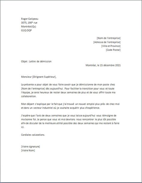 exemple  modele de lettre de demission docutexte