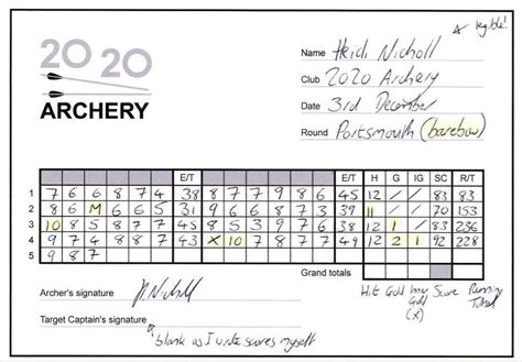 Printable Archery Score Cards