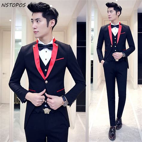Red Black Tuxedo Wedding Suits For Men 2016 Lastest Prom Suit Costume