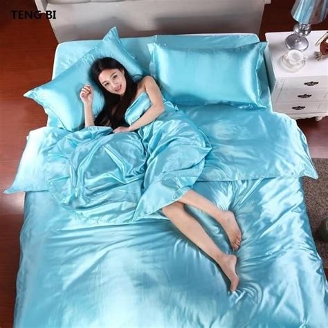 hot 100 pure satin silk bedding set home textile king size bed set b