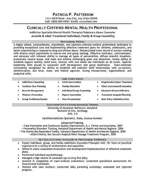 therapist counselor resume