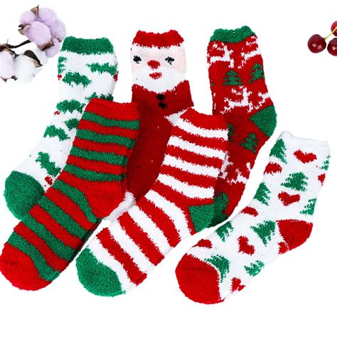 pair christmas socks cute santa tree coral fleece women winter warm
