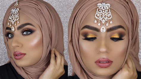 Eid Look Pakistani Arabic Makeup Tutorial ~~ Gold Smokey