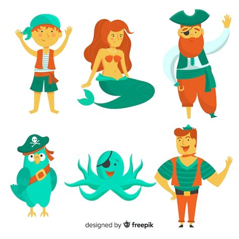 vector hand drawn sea characters collection