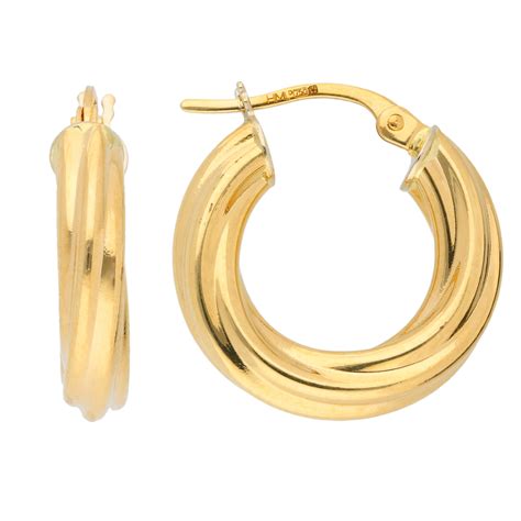 18ct Yellow Gold 18mm Chunky Twisted Hoop Earrings Buy Online Free