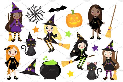 Cute Witch Halloween Clipart Illustrations ~ Creative Market