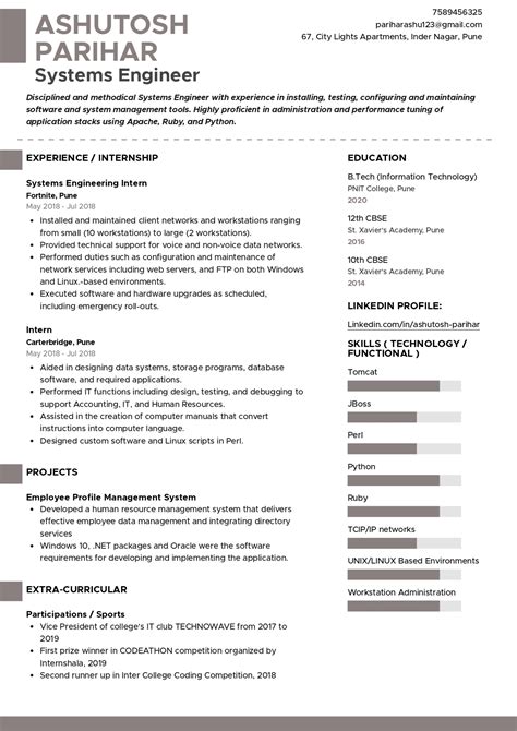 sample resume  systems engineer  template writing guide
