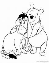 Pooh Coloring Winnie Pages Eeyore Friends Disney Hugging sketch template