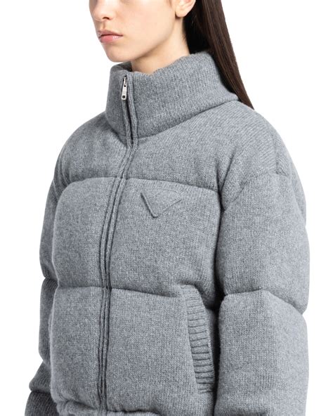 prada wool  cashmere puffer jacket  grey gray lyst