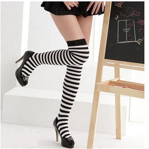 women girl stripe stripy striped over the knee thigh high stockings