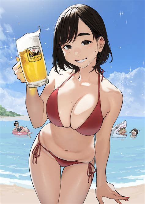 Rule 34 2d Alcoholic Drink Beach Beer Beverage Big Breasts Bikini