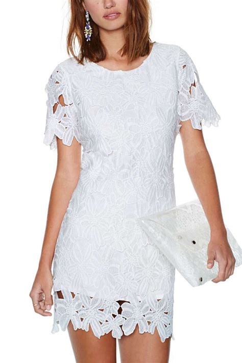 White Crochet Lace Overlay Casual Dress Casual Dresses