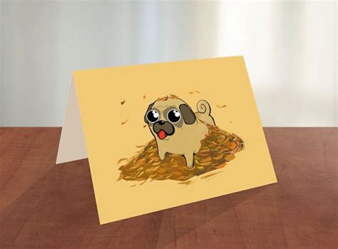autumn pugglet printable blank card cute pug dog  pugsclub pug print