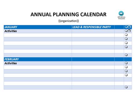 yearly planning calendar allbusinesstemplatescom