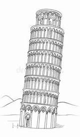 Pisa Turm Gezeichnete Toskana Tower Leaning Pise Sketch Famous Italie sketch template