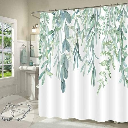 netsengextra long shower curtain    green plant leaves tall shower curtain sage green