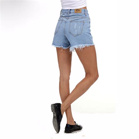 blue crimping denim shorts for women summer ripped denim shorts high
