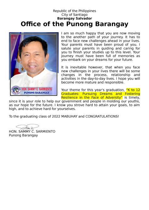 message   punong barangay graduation republic