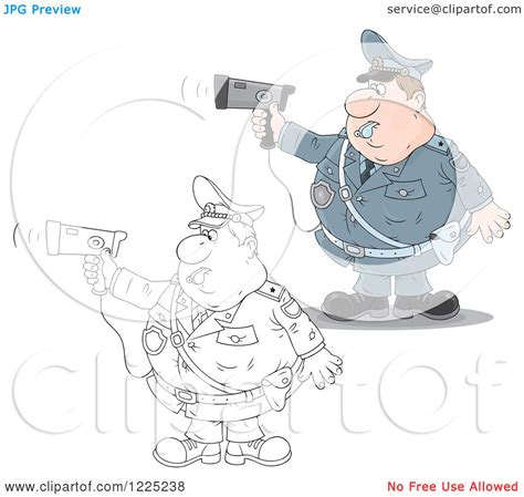 clipart of an outlined and colored chubby police offer