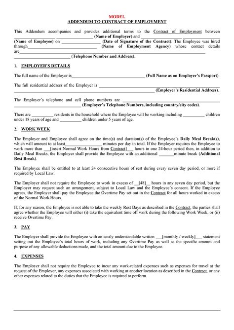 employment contract amendment template