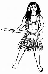 Coloring Pages Guitar Girl Hula Play Hawaiian People Performing Dance Coloringsky sketch template