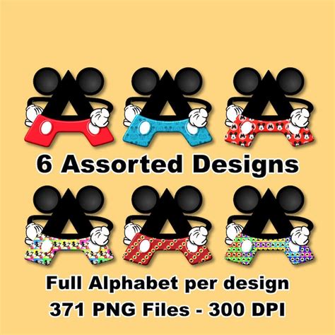 mickey mouse alphabet clipart  full alphabets  png etsy