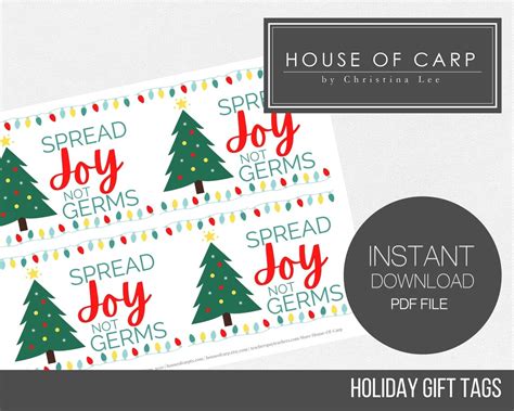 spread joy  germs gift tag printable christmas tag soap etsy