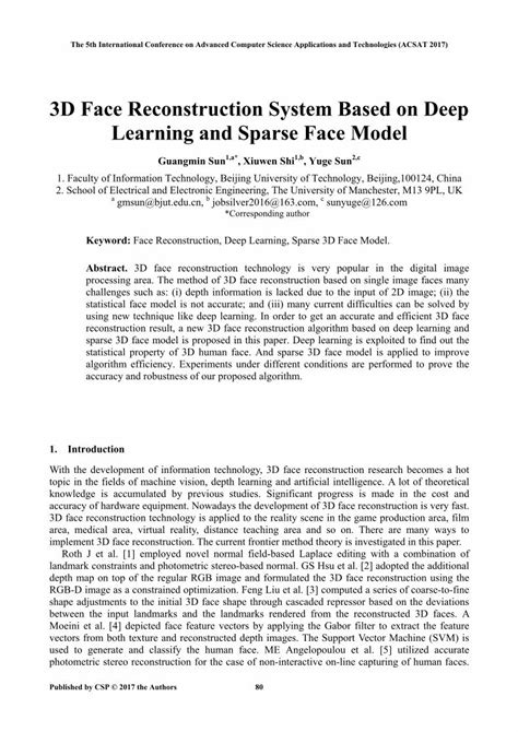 pdf 3d face reconstruction system based on deep learning and 2017