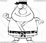 Belt Waving Karate Chubby Man Clipart Cartoon Cory Thoman Outlined Coloring Vector 2021 sketch template