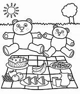 Teddy Bear Coloring Pages Picnic Kids Printable Color Colouring Bears sketch template