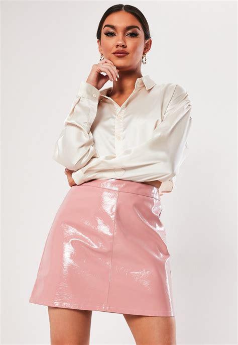 Pink Vinyl A Line Mini Skirt Missguided