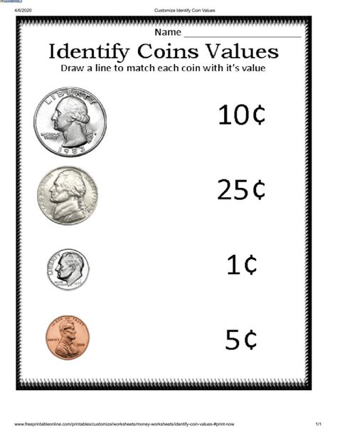 identify coins worksheet  grade