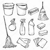 Cleaning Tools Supplies Drawing Household Clean House Drawings Doodle Clip Coloring Stock Illustration Vector Draw Office Sketch Spring Doodles Clipart sketch template