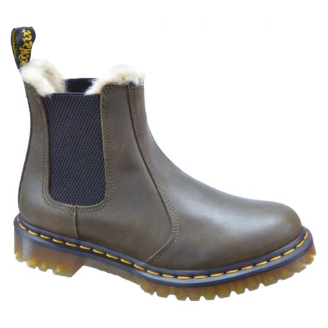 dr martens dr martens leonore faux fur lined chelsea olive osf  ladies boots dr