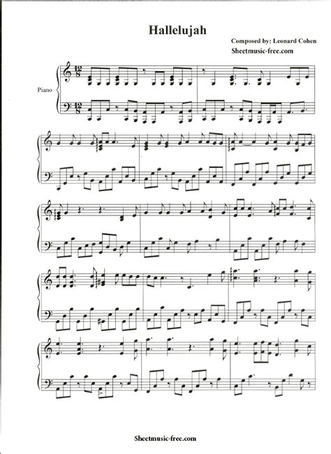 hallelujah piano sheet   leonard cohen version