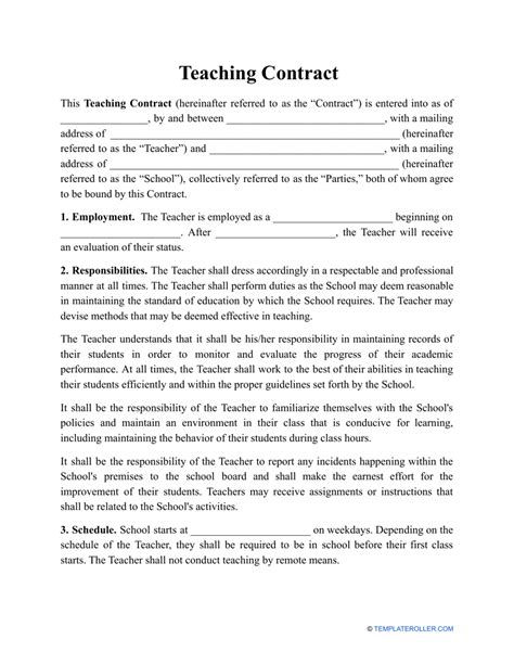 teaching contract template fill  sign