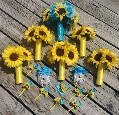 17 piece sunflower bouquet malibu blue yellow sunflower