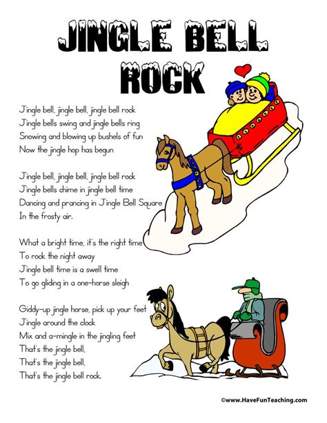 jingle bell rock song lyrics  printable jingle bell rock song lyrics  kids  teachers