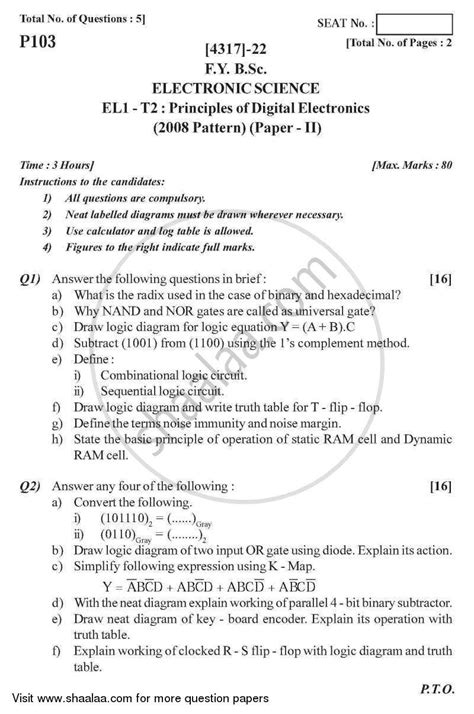 question paper bsc electronic science semester  fybsc