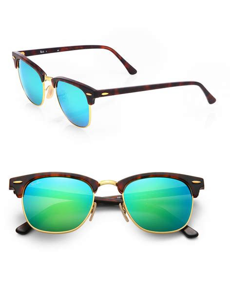 lyst ray ban clubmaster mirrored lens sunglasses in green for men