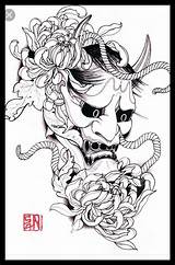 Demon Mask Japanese Tattoo Drawing Oni Geisha Tattoos Designs Drawings Hannya Sleeve Asian Warrior Sketches Japan Caleb รอย Getdrawings ไอ sketch template