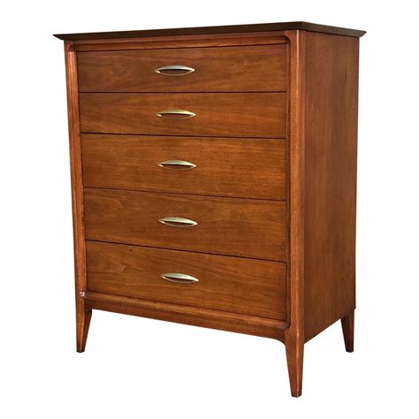 dixie mid century modern walnut  drawer dresser chest chairish