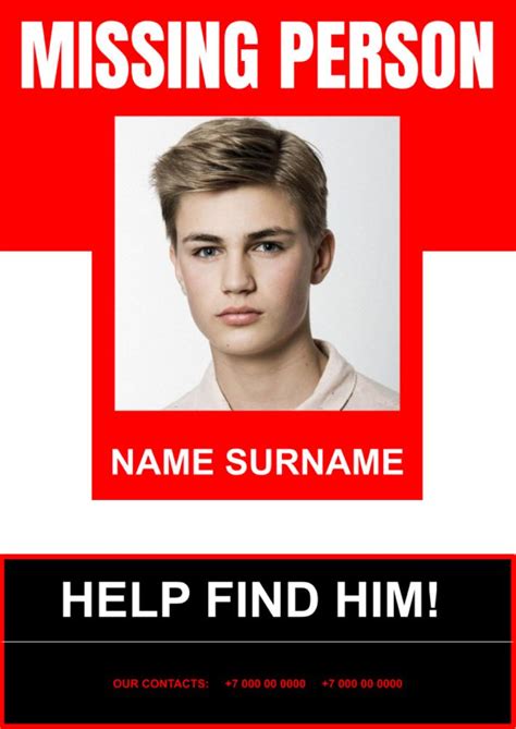 red missing person template  google docs