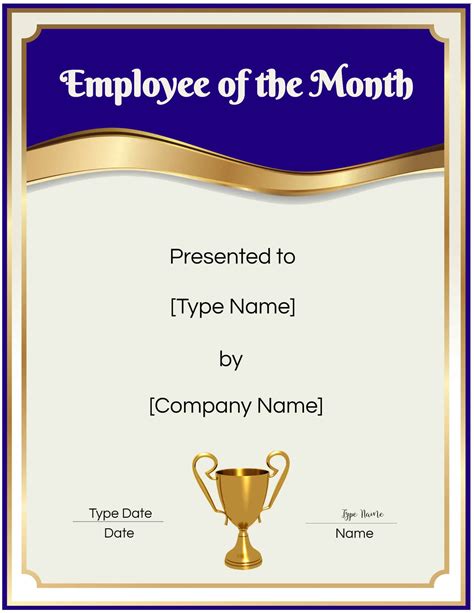 printable template  employee   month certificate printable