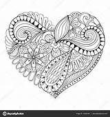 Illustration Heart Coloring Adult Doodle Vector Greeting Zentangle Valentine Card Stock Artistic Floral Monochrome Drawn Symbol Template Hand Background Style sketch template