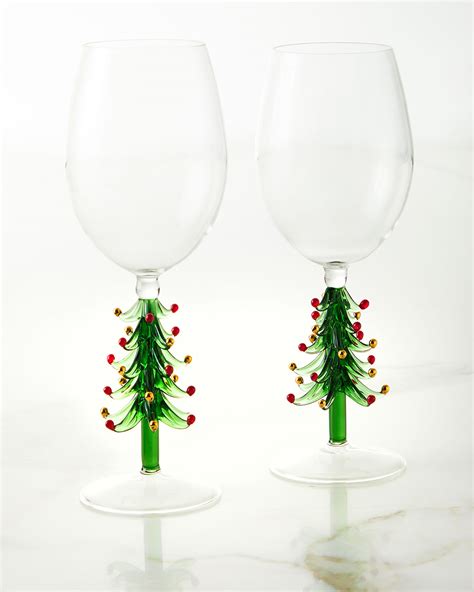 neiman marcus figural christmas tree wine glasses set of