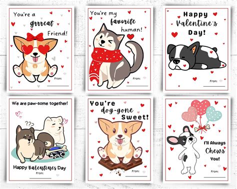 printable dog valentines day cards classroom valentine etsy