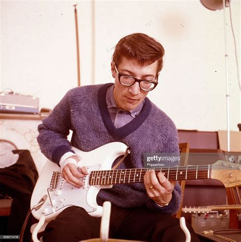 English Guitarist Hank Marvin Of The Shadows Plays A White Fender