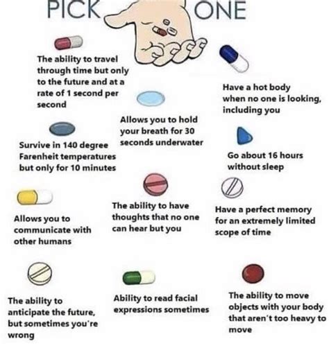 pick one mostly ordinary ability choose one pill know your meme